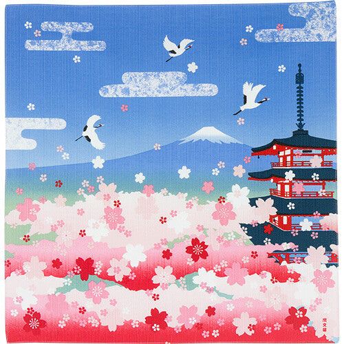 Furoshiki handkerchief 19.7 inches Cherry blossoms, five-story pagoda, Mt. Fuji