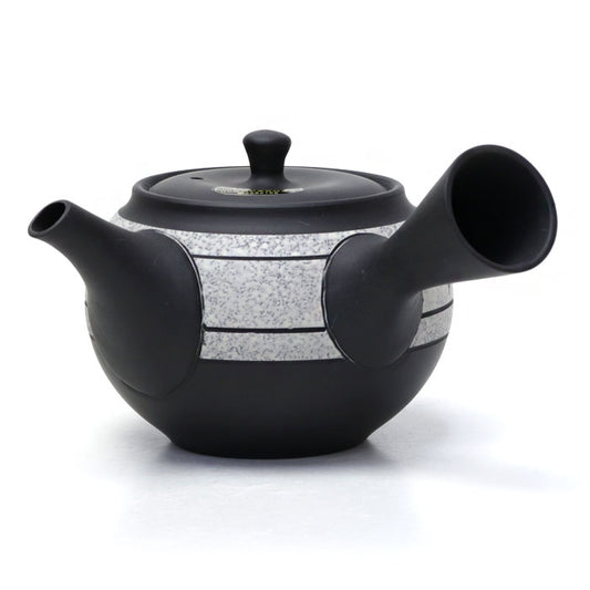 Japanese teapot, black mud, mesh inside, Tokoname ware